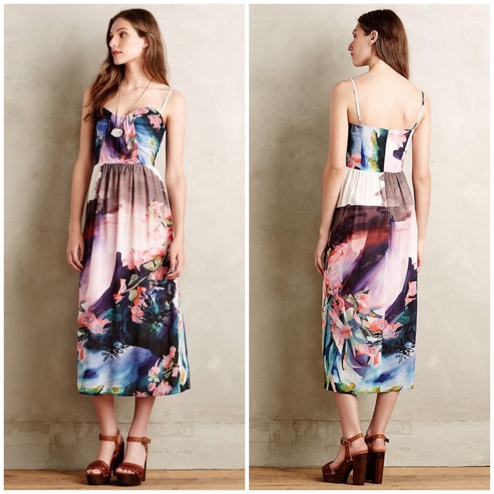 🌺 Anthropologie, Corey Lynn Calter, Daybreak Watercolor Floral Midi Dress